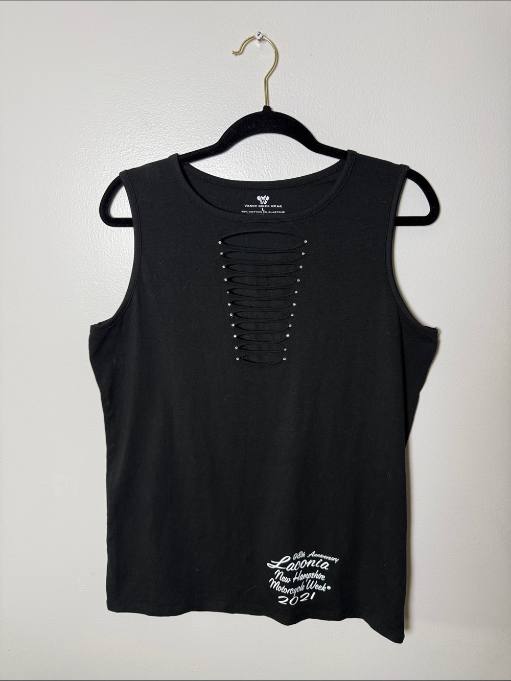 Vance Biker Wear Black Lace-Up Sleeveless Tank Top Laconia 2021 Large